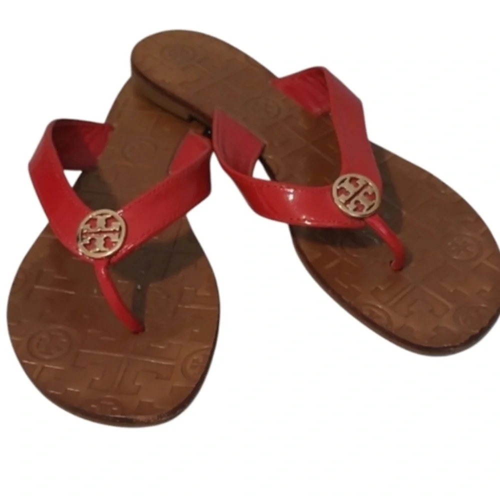 Tori Burch Thora Sandals in Red Patent Leather EUC with Shoe Box